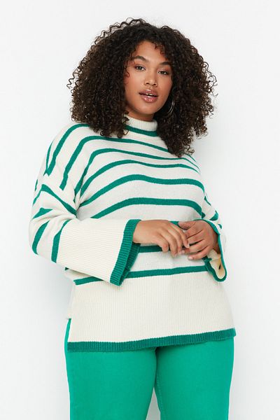 Trendyol Curve Green Striped Knitwear Sweater TBBAW23AN00015