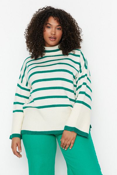 Trendyol Curve Green Striped Knitwear Sweater TBBAW23AN00015