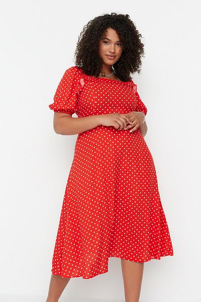 Trendyol Curve Red Polka Dot Patterned Woven Dress TBBSS22EL1712
