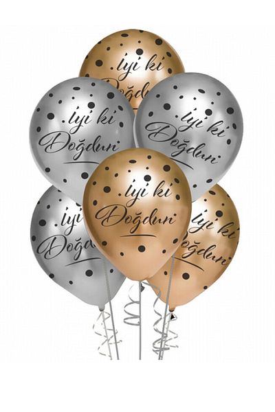 Kazanabil 10pcs Happy Birthday Printed Chrome Party Balloon Gold Silver