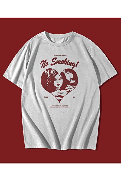 rebelberi Оверсайз унісекс футболка червона No Smoking Heart T-shirt біла футболка