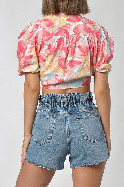 ZDN JEANS Pantaloni scurți de blugi Zdnieans Gathered cu talie elastică - Denim