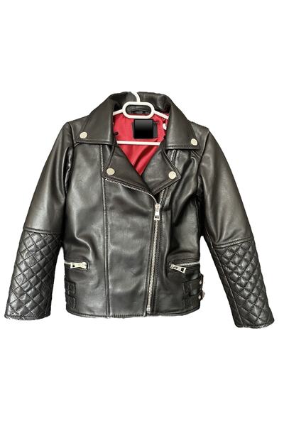 asus deri Dıamond - Hakiki Kuzu Derisi Siyah Biker Model Kız Çocuk Ceket