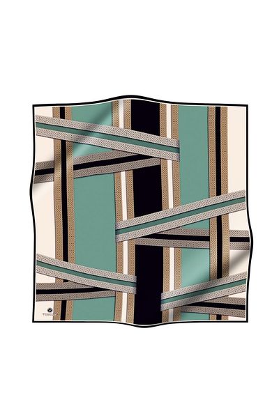 Vissona Γυναικείο μεταξωτό μαντήλι Twill Μαύρο Μέντα Πράσινο
