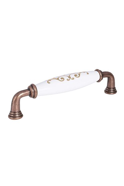 Porcellana Perla Porcelain Handle Cabinet Drawer Furniture Kitchen Kids Handle Ruby 128mm(12.8cm)-White-Copper-Gold-Stk1553