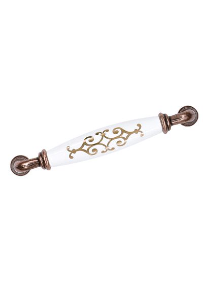Porcellana Perla Porcelain Handle Cabinet Drawer Furniture Kitchen Kids Handle Ruby 128mm(12.8cm)-White-Copper-Gold-Stk1553
