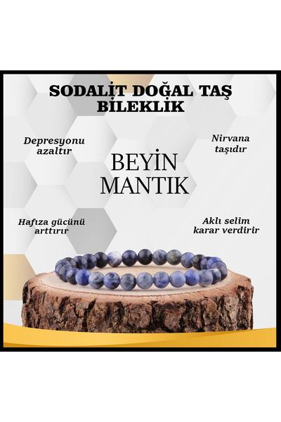 OSMANLI DEĞERLİ TAŞ Sertifikalı Sodalit Doğal Taş Bileklik 6 Mm - B849