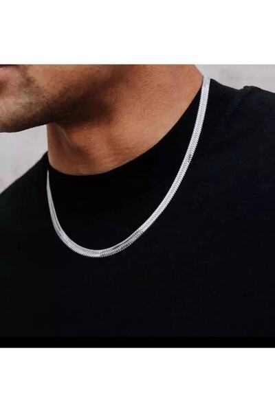 Jadenne Gümüş İtalyan Ezme Erkek Kolye Zincir Paslanmaz Çelik Üzeri Altın Kap...