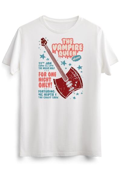GreenMint تي شيرت أبيض للجنسين ملصق موسيقى The Vampire Queen الأساسي