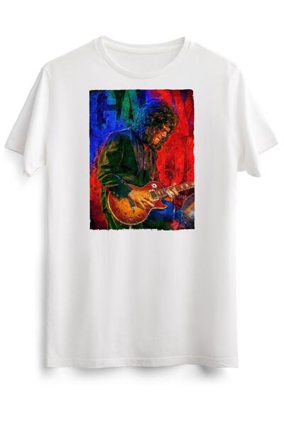 GreenMint تي شيرت أبيض للجنسين غاري مور تحية صورة الفن الأساسي