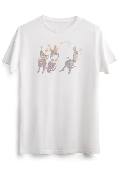 GreenMint تي شيرت أبيض للجنسين أسود السماء والجحيم كم طويل أساسي