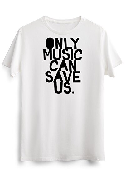 GreenMint تي شيرت أبيض للجنسين فقط يمكن للموسيقى أن يحفظنا!أساسي