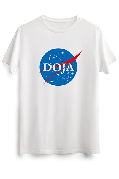 GreenMint تي شيرت أبيض للجنسين Doja - شعار ناسا الكلاسيكي