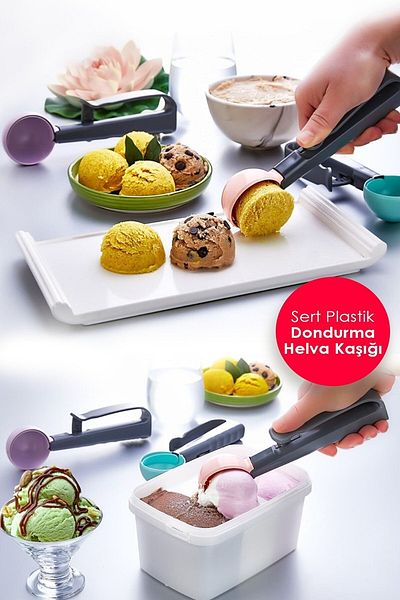 HB LİFE Practical Hard Plastic Ice Cream and Halva Spoon Scoop | Pull and Drop Ice Cream Spoon | Cookie Spoon