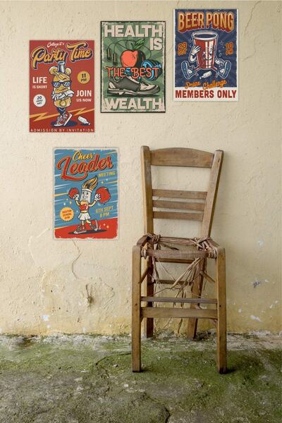 UNT Set de pictură retro vintage din 4 piese