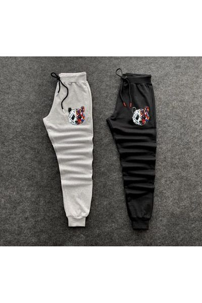 NewCabin Καλοκαιρινό παντελόνι Unisex Slim Fit Digital Tokyo Panda με στάμπα γκρι μαύρο 2 τεμαχίων