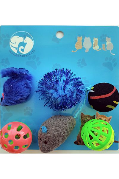 AMORE Fun Cat and Bird Toy with Bells and Plush Ball and Mice Set of 6