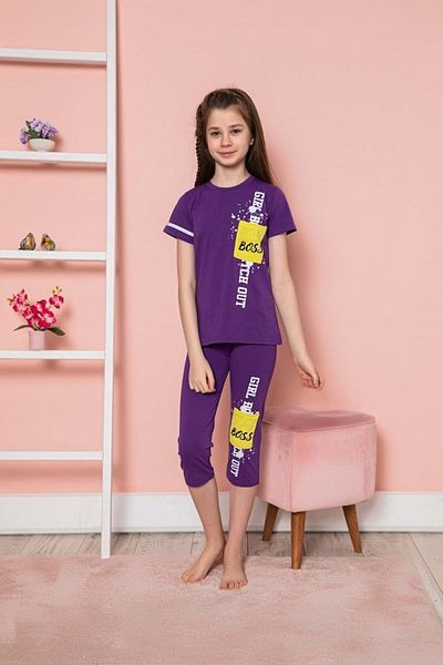 Tarık Girl's Pajamas Capri Boss-100% Cotton