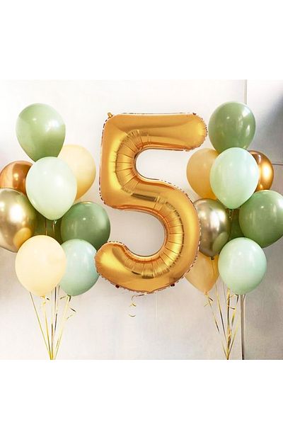 PARTİAVM Set of 17 Balloons with 102 cm Gold Numbers