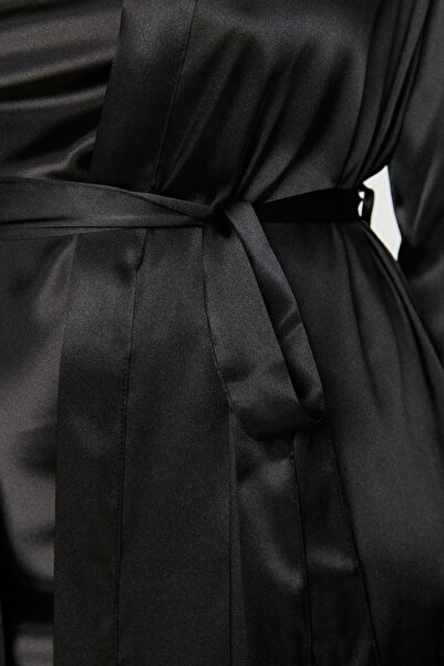 Trendyol Curve Black Kimono - Nightgown Satin 2-Piece Set TBBSS22SB00000