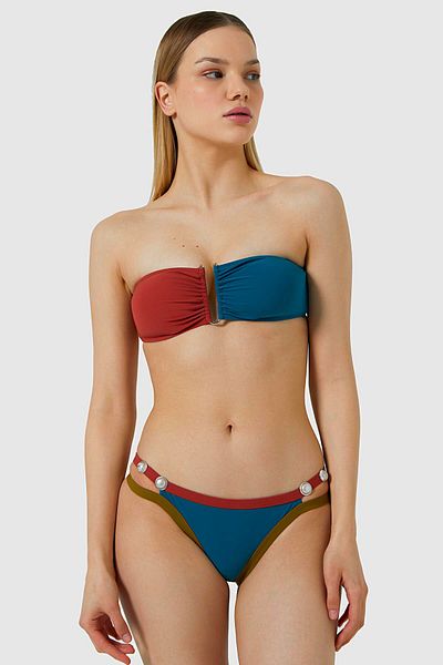 AYYILDIZ 5411 Set de bikini fără bretele, verde petrol