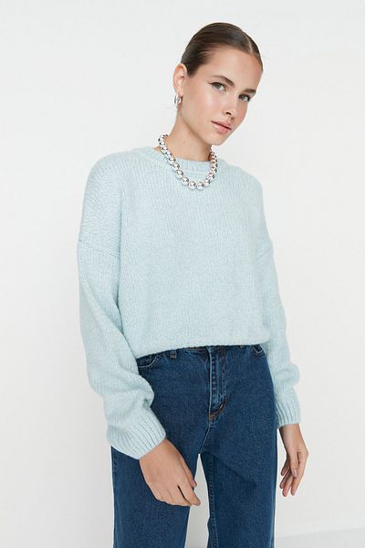 Trendyol Collection Weiche Strickwaren mit weitem Schnitt, Mint und weichem Basic-Pullover