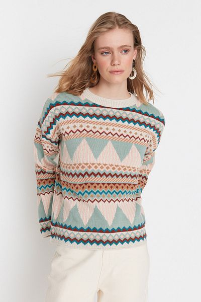 Trendyol Collection Mintfarbener Strickpullover mit Rundhalsausschnitt und weiter Passform TWOAW21KZ0941