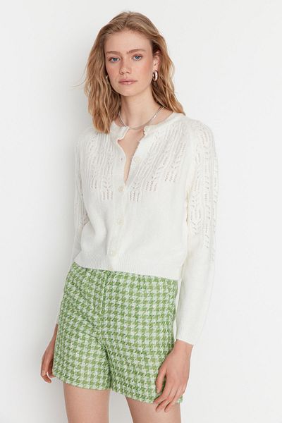 Trendyol Collection Weicher Strick-Cardigan – Ecru, durchbrochen/lochig, TWOAW21HI0020