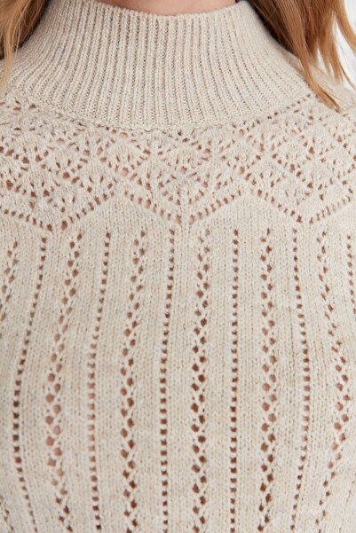 Trendyol Collection Stone Openwork/Hole Stand Collar Knitwear Sweater TWOAW21KZ0034