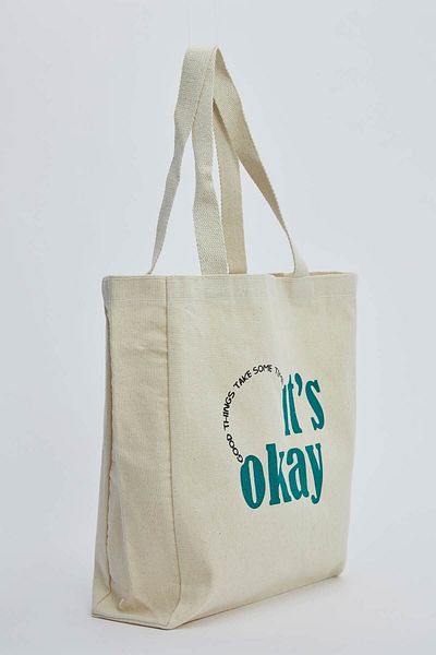 Manuka Bedruckte Canvas-Einkaufstasche mit Seitenfalten It Is Ok
