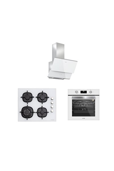 Silverline 3'lü Beyaz Cam Ankastre Set (3490 Oslo 60 Beyaz+cs5429w01+bo6502w02)