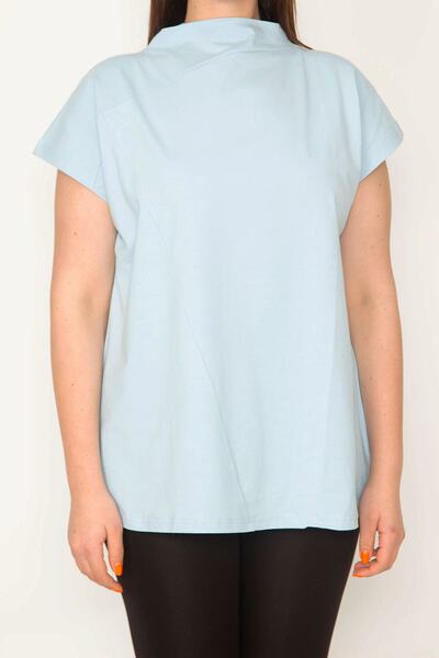 Şans Γυναικεία Μπλούζα Μπλε Βιολογικό Βαμβάκι με λαιμόκοψη 65n32664