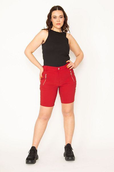 Şans Plus Size Shorts & Bermuda - Burgundy - High Waist