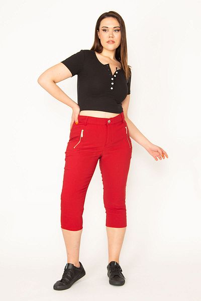 Şans Plus Size Shorts & Bermuda - Burgundy - High Waist