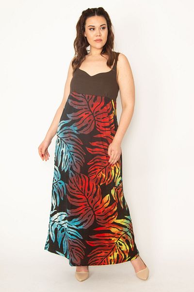 Şans Damen-Kleid in großer Größe, bunter Rücken, elastisches Band zur Längenverstellung, buntes langes Kleid 65n32733