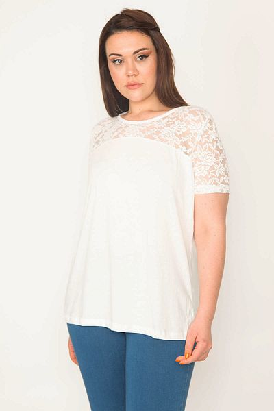 Şans Women's Plus Size Bone Robe Lace Blouse 65n32649
