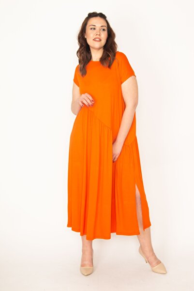 Şans Plus Size Dress - Orange - Ruffle hem