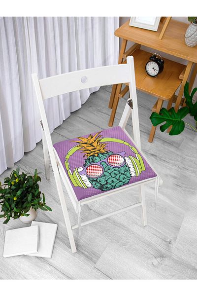 Realhomes Digital Printed Zippered Chair Cushion with Tropical Pineapple Pattern on Purple Background
