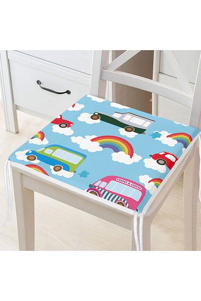 Realhomes Digital Printed Modern Zippered Chair Cushion with Rainbow and Cars Motif