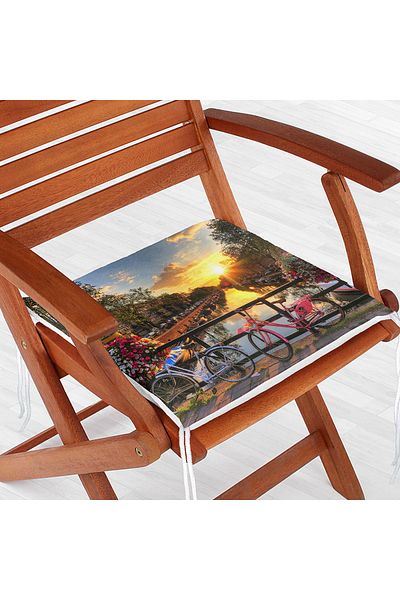 Realhomes Landscape Patterned Digital Printed Zippered Chair Cushion