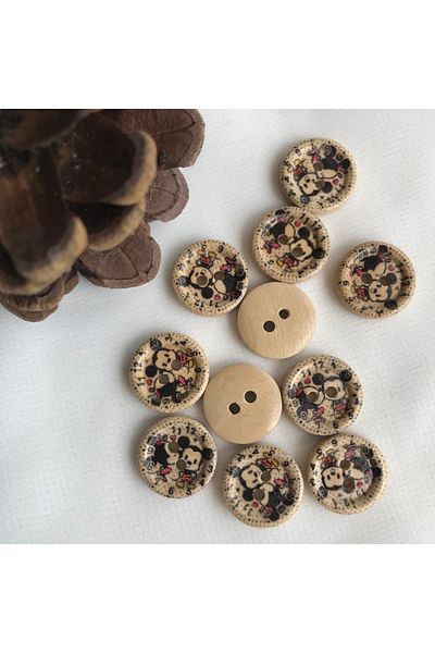Bukle İplik 1.46 cm Mickey&Minnie Cartoon Character Printed Two Holes Tree Button-Children's Button (50 Pcs)