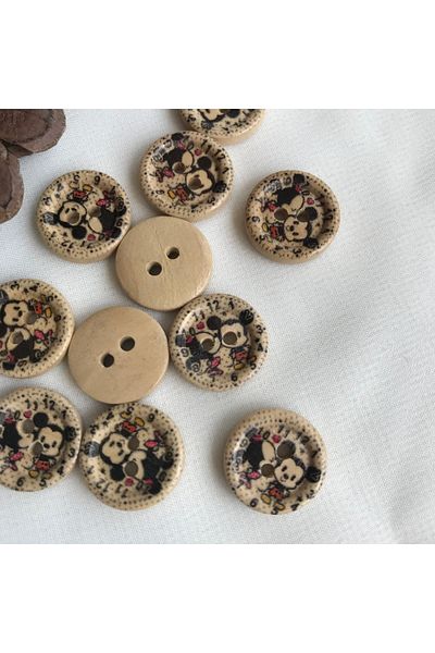 Bukle İplik 1.46 cm Mickey&Minnie Cartoon Character Printed Two Holes Tree Button-Children's Button (50 Pcs)