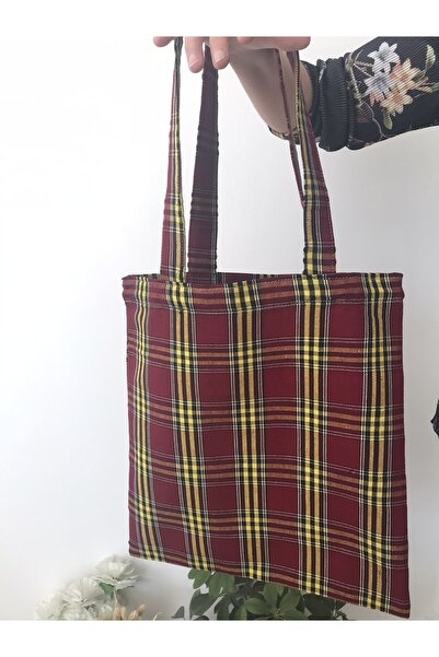 PratikDikisco Vintage Ekose Desenli Kanvas Kumaş Omuz Çantası