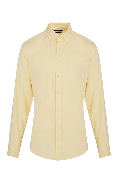 Hatemoğlu Κίτρινο Slim Fit Μασίφ 100% βαμβακερό γιακά με μακρυμάνικο πουκάμισο