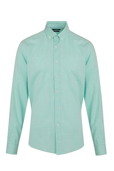 Hatemoğlu Πράσινο Slim Fit Μασίφ 100% βαμβακερό γιακά με μακρυμάνικο πουκάμισο