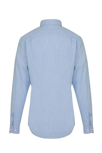 Hatemoğlu Μπλε Slim Fit Μασίφ 100% βαμβακερό μακρυμάνικο πουκάμισο με λεπτή λαιμόκοψη