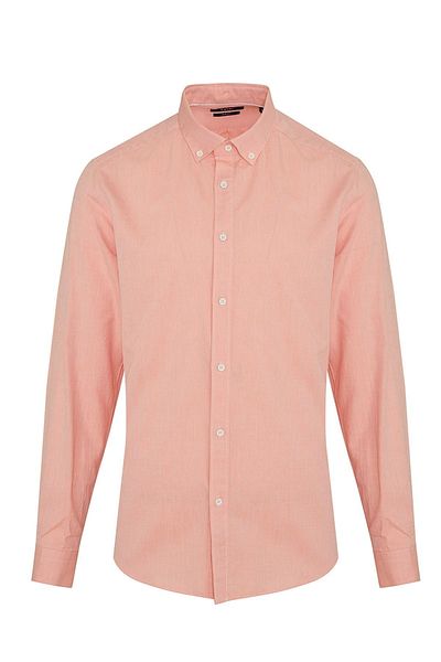 Hatemoğlu Ροζ Slim Fit Μασίφ 100% βαμβακερό γιακά με μακρυμάνικο πουκάμισο