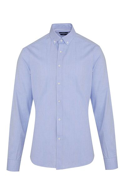 Hatemoğlu Μπλε Slim Fit Μασίφ 100% βαμβακερό γιακά με μακρυμάνικο πουκάμισο