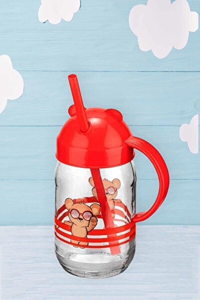 HOMENIVA Tedy Bear Cup Pipetli Cam Bardak 370cc