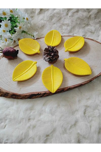 yuselaticaret Set of 6 Leaf Designed Coffee Side Presentation Dragee